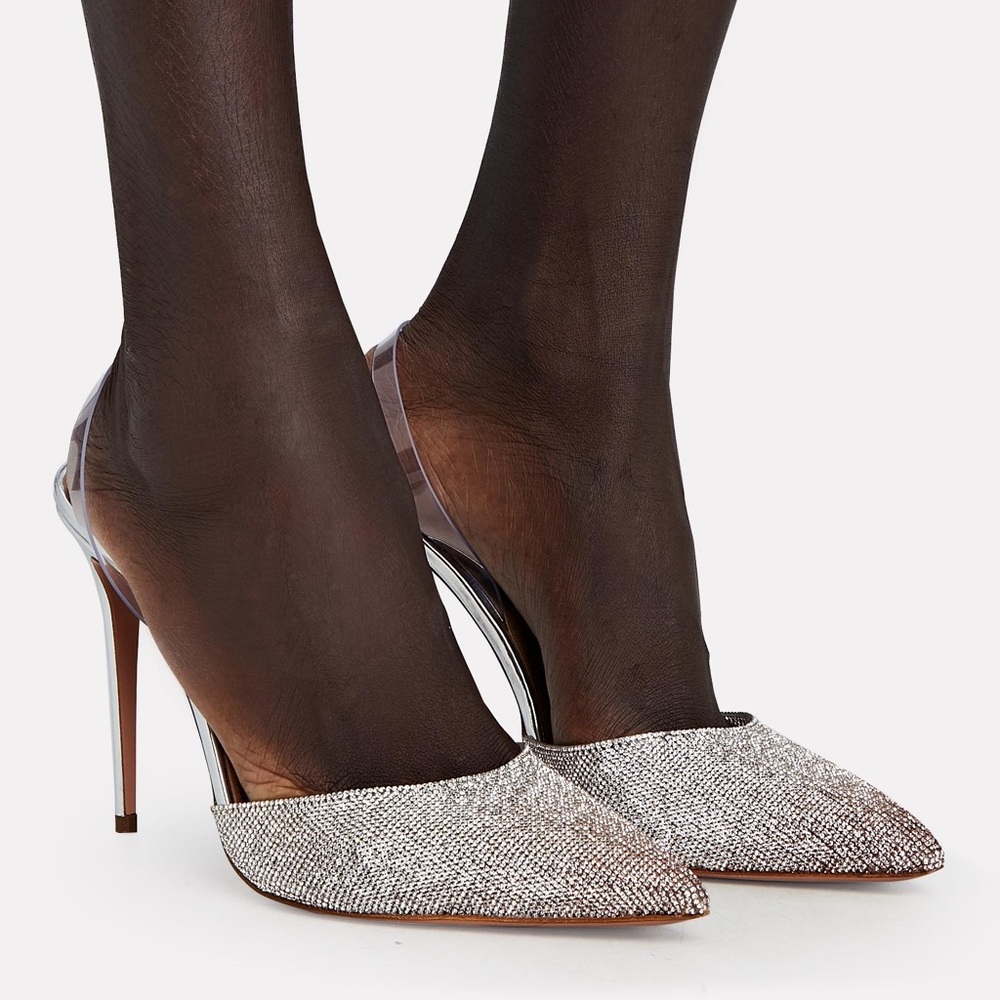 New Aquazzura Metallic So Nude Crystal-embellished Slingback Pumps